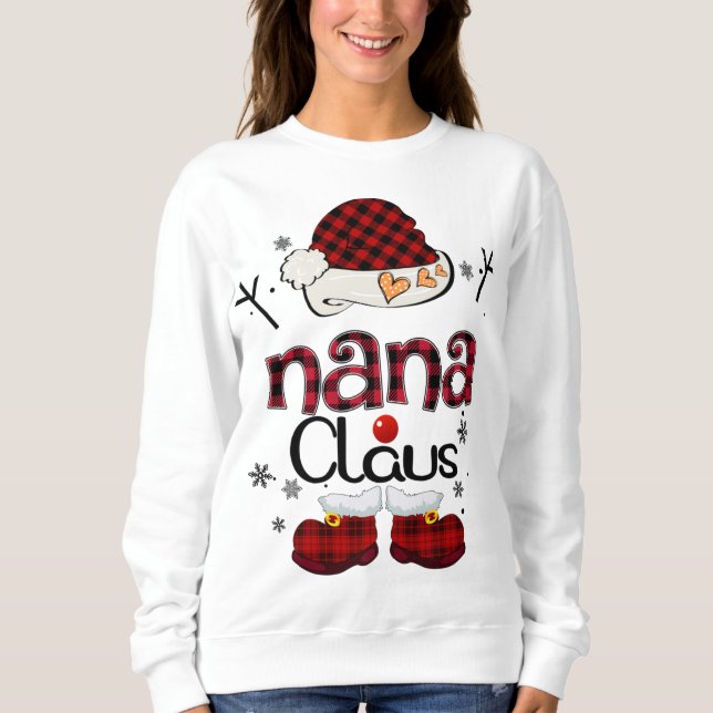 Camiseta Nana Claus Red Xadrez Avó Gift (Frente)