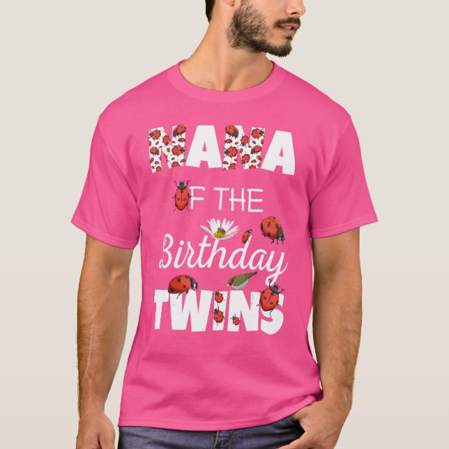 Camiseta Nana Da Família Floral Do Aniversário Twins Ladybu (Frente)