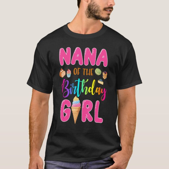 Camiseta Nana Da Família Tema Da Rapariga De Aniversário B (Frente)
