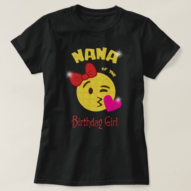 Camiseta Nana da festa de aniversário de Emoji da menina do (Frente do Design)