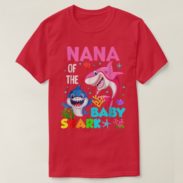 Camiseta Nana Do Bebê Aniversário Tubarão Nana Tubarão Mãe' (Frente do Design)