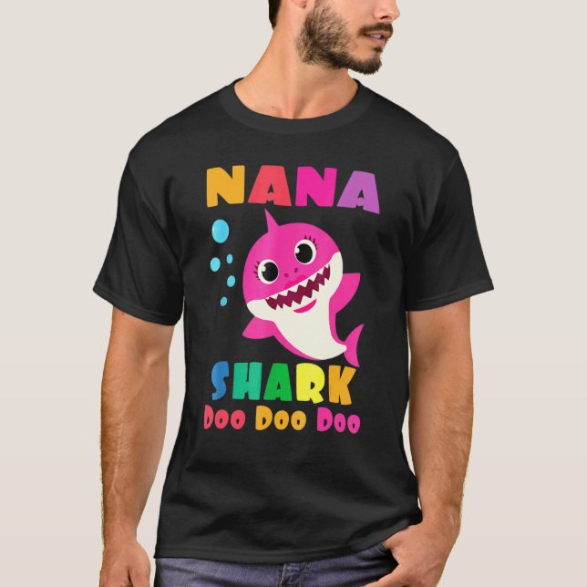 Camiseta Nana Shark Birthday Nana Shark Family Da Mãe da Fa (Frente)