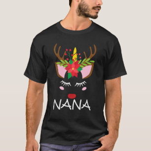 Camiseta Nana Unicorn Face Reindeer Flower Familiar