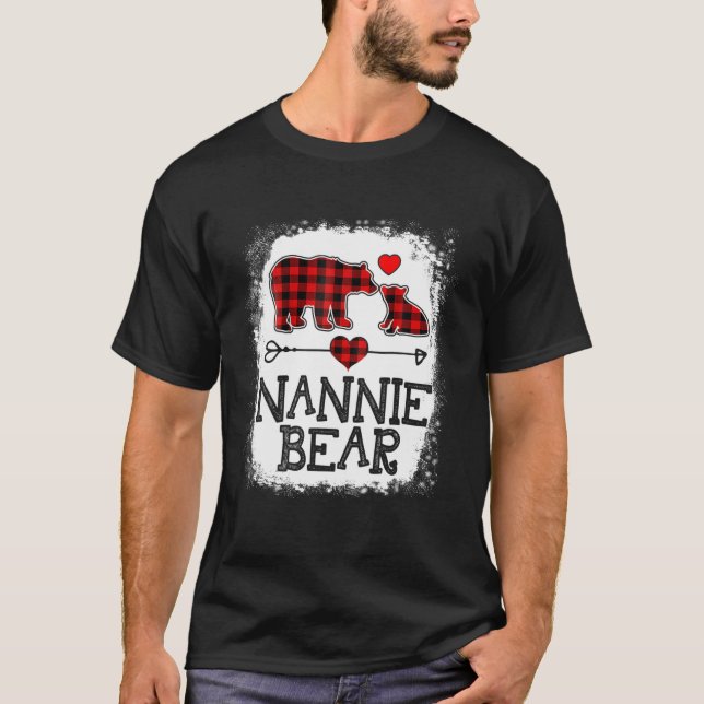 Camiseta Nannie Bear Christmas Pajama Red Xadrez Buffalo Fa (Frente)