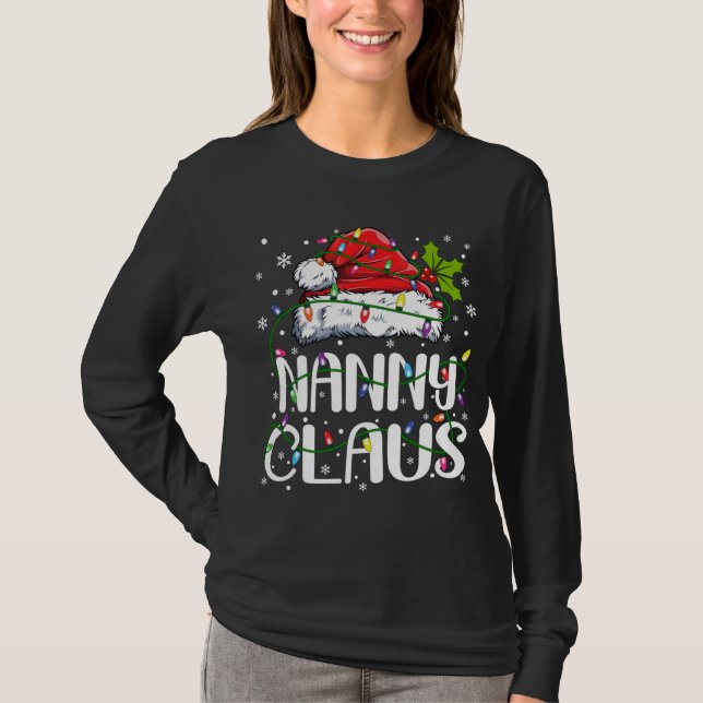 Camiseta Nanny Claus Christmas Lights Pajama Family Matchin (Frente)