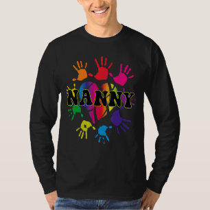 Camiseta Nanny Heart Impressão Kids Handprint Avó Moth