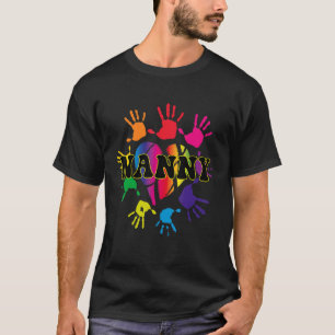 Camiseta Nanny Heart Impressão Kids Handprint Avó Moth