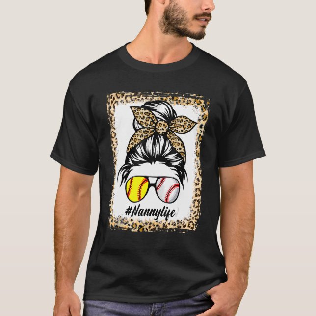 Camiseta Nanny Life Messaging Leopard Bleached Hair Bun Mãe (Frente)