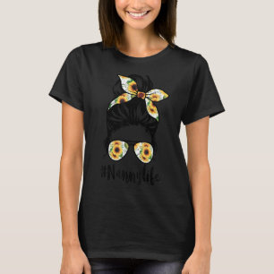 Camiseta Nanny Life Messy Hair Bun Sunflower Mulheres Mãe