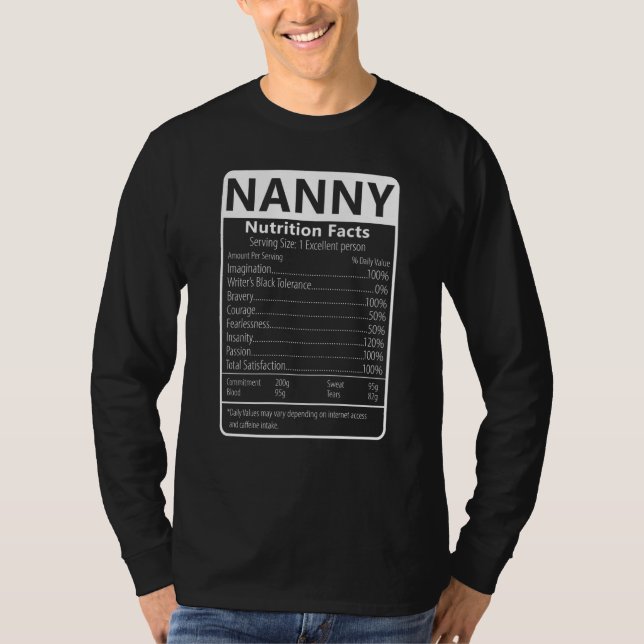 Camiseta Nanny Nutrition Facts Sarcastic Graphic Humor (Frente)