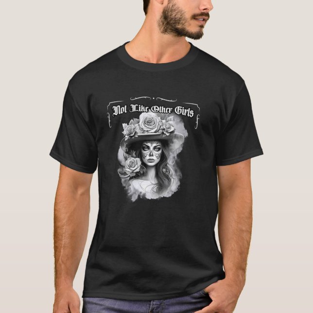 Camiseta Não Como Outras Garotas - Garota Tatuada La Catrin (Frente)