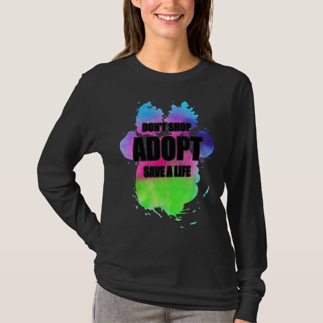 Camiseta Não Compre Adotar Abrigos de Animais de Pata de Ca (Frente)