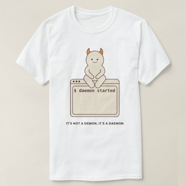 Camiseta Não é um Demônio é um Daemon Linux Branco Divertid (Frente do Design)