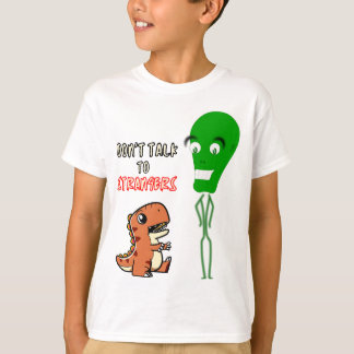 Camiseta Não fale com estranhos, Alienígena com dinossauro 