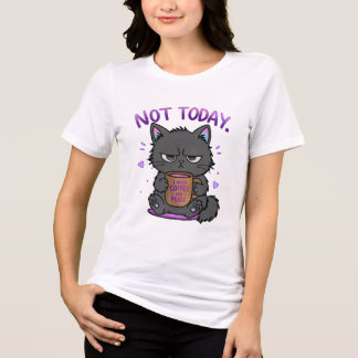 Camiseta Não Hoje Gato Mal-Humorado Amante de Café Fofo Gat