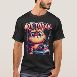 Camiseta "Não Hoje!" Gato Mal-Humorado Fofo com Aspirador d