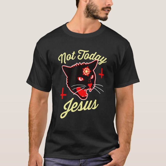Camiseta Não Hoje Jesus Ave Satã Satanás Cat Death Metal (Frente)