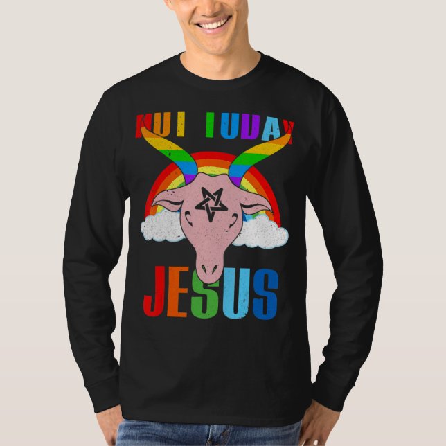 Camiseta Não Hoje Jesus Orgulho gay Lgbt Satã Goat (Frente)