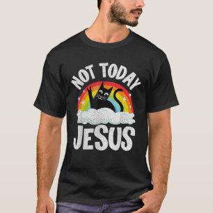 Camiseta Não hoje Jesus Satanás Gato Arco-Íris Gótico Engra