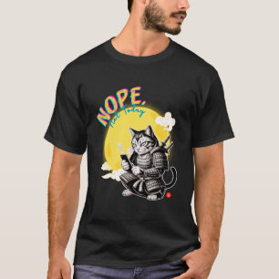 Camiseta Não Hoje Samurai Gato Lê Mensagens Japonês Engraça