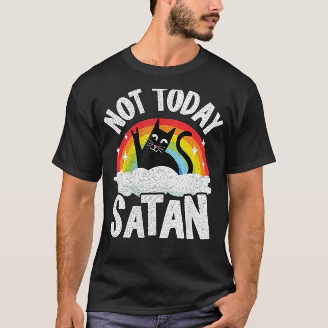 Camiseta Não Hoje Satã Gato Arco-Íris Gótico Jesus Morte En (Frente)