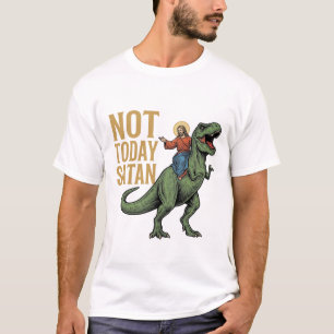 Camiseta Não Hoje Satanás Dinossauro Vintage Religioso Veto