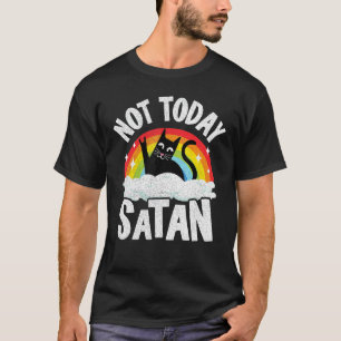 Camiseta Não Hoje Satanás Gato Arco-Íris Gótico Jesus Engra