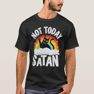 Camiseta Não Hoje Satanás Gato Arco-Íris Gótico Jesus Engra