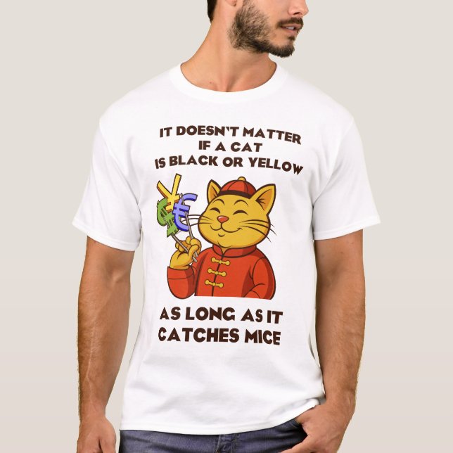 Camiseta não importa se um gato é preto ou amarelo, como (Frente)