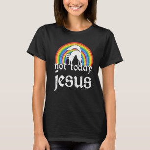 Camiseta Não Jesus Hoje Rainbow Satanáic Cat Gótico Concert