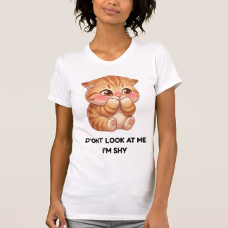 Camiseta Não Me Olhe Estou Tímido Gatinho Laranja Fofo