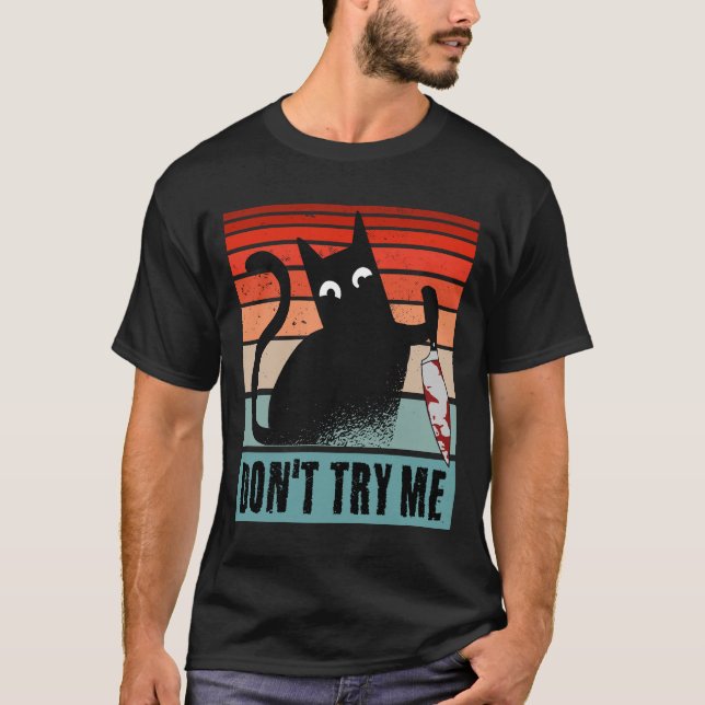 Camiseta Não me tente, Moody Cat com convite à faca (Frente)