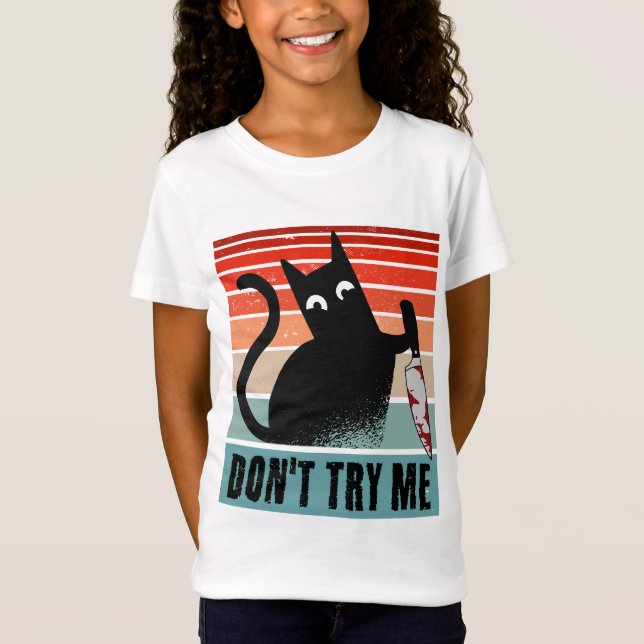 Camiseta Não me tente, Moody Cat com convite à faca (Frente)