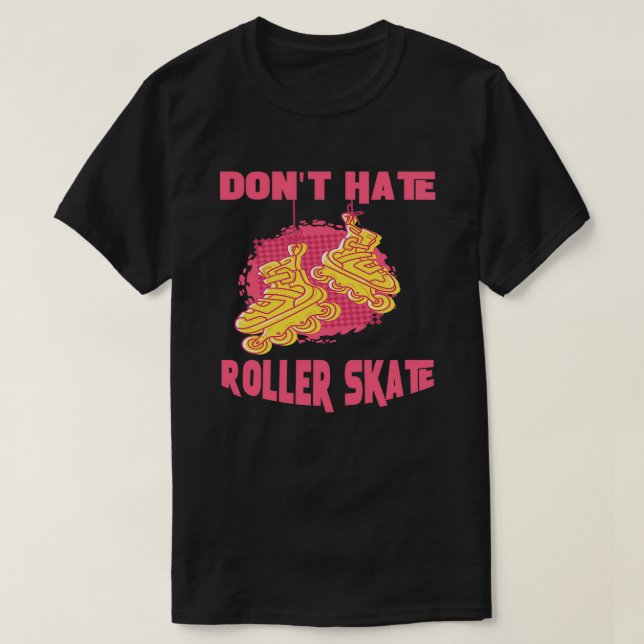 Camiseta Não Odeie Skates Cor-de-Skate Rosa E Amarelo (Frente do Design)