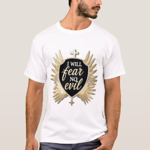 Camiseta Não Recearei Mau - Design de Fé Cristã Negra