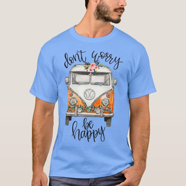 Camiseta Não Se Preocupe Com Feliz Hippie Van Peace (Frente)