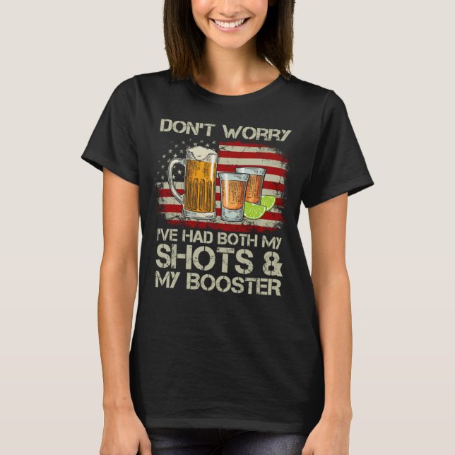 Camiseta Não se preocupe, eu tomei meus tiros e o protetor. (Frente)