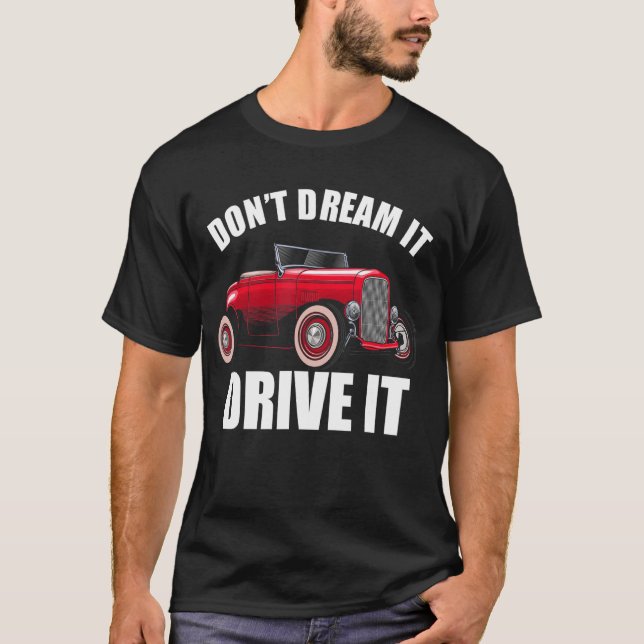 Camiseta Não sonhe que ele a conduz a uma Cara de carro eng (Frente)