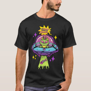Camiseta Não Viermos em Paz Espaço Gato Cósmico OVNI Alien