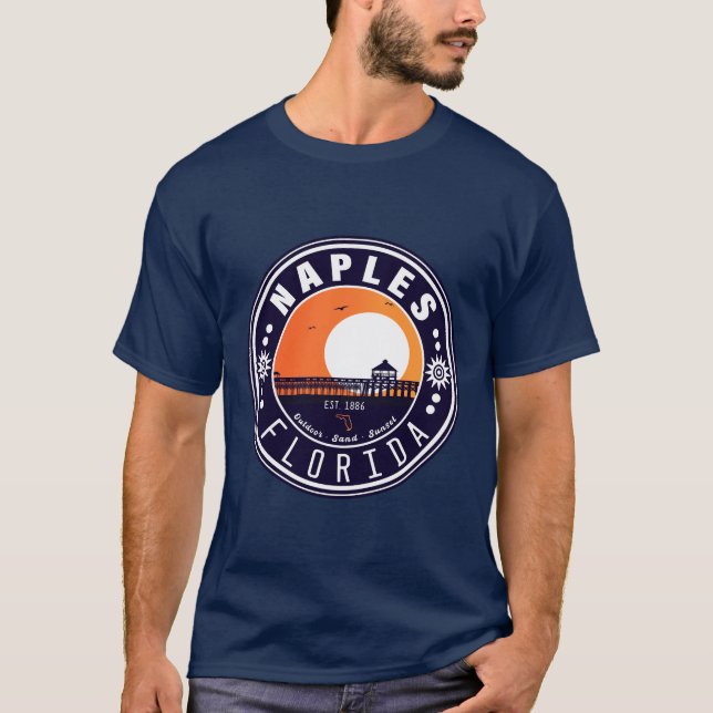 Camiseta Naples Florida Beach Retro Sunset Pier 80s (Frente)