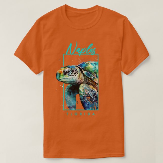 Camiseta Nápoles, Flórida, Watercolor Sea Turtle, Retrato (Frente do Design)