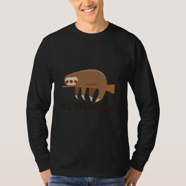 Camiseta Naps consertam tudo Co Nap King Lazy Sloth Funny N (Frente)