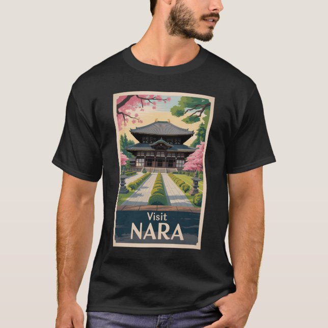Camiseta Nara Japan Illustration Travel Art Vintage (Frente)