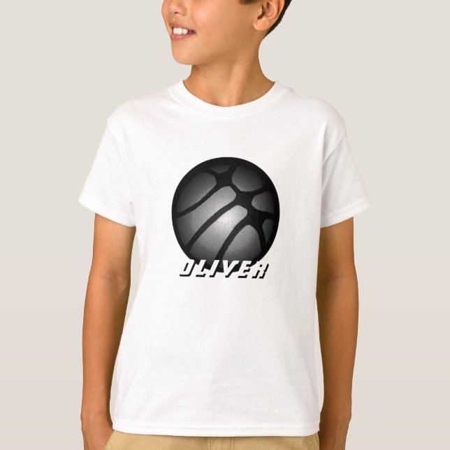 Camiseta Narrador Metálico de Prata Negra de Basquete Nome  (Frente)