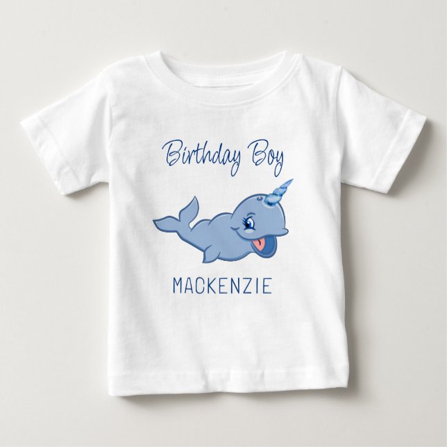 Camiseta Narwhal Blue | Bebê Adorável Kawaii Primeiro Anive (Frente)