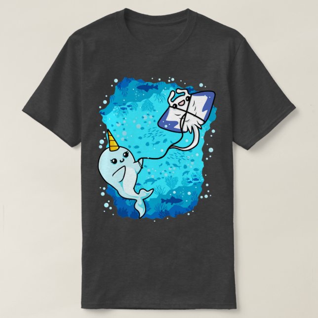 Camiseta Narwhal Flying Manta Ray Kite (Frente do Design)