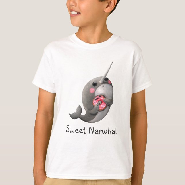 Camiseta Narwhal tímido com rosquinha (Frente)