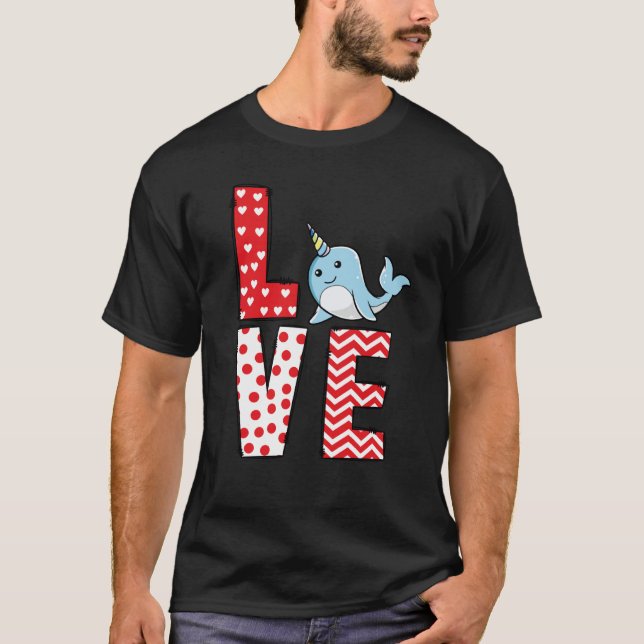 Camiseta Narwhal Valentines Day Love Valentine Cute Hearts (Frente)