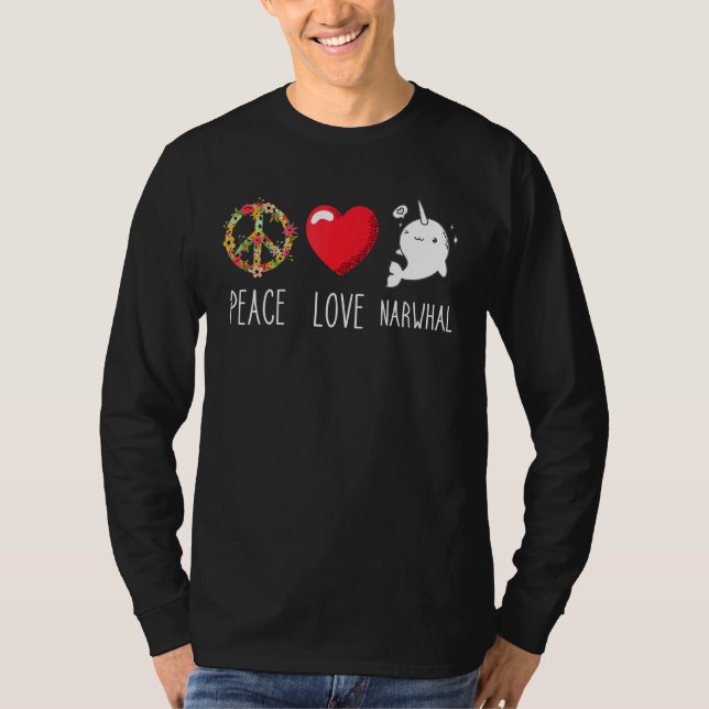Camiseta Narwhale Love Peace Ocean Mammal Whale Water Fish (Frente)