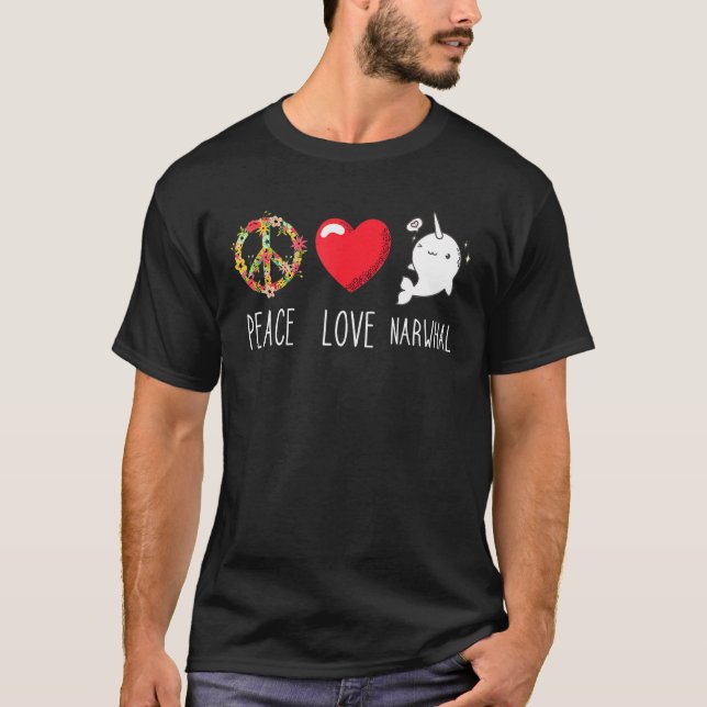 Camiseta Narwhale Love Peace Ocean Mammal Whale Water Fish (Frente)